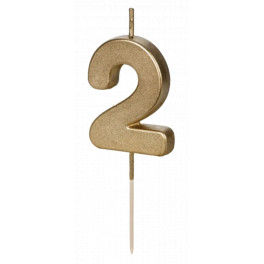 Tortov&aacute; sviečka zlat&aacute; 4,5cm s podstavcom č&iacute;slo "2"