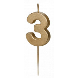 Tortov&aacute; sviečka zlat&aacute; 4,5cm s podstavcom č&iacute;slo "3"