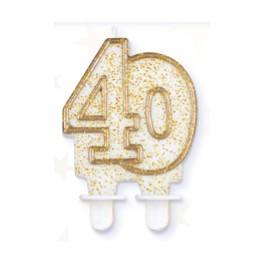 Tortov&aacute; sviečka zlat&aacute; s podstavcom č&iacute;slo "40"