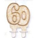 Tortov&aacute; sviečka zlat&aacute; s podstavcom č&iacute;slo "60"
