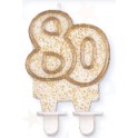 Tortov&aacute; sviečka zlat&aacute; s podstavcom č&iacute;slo "80"