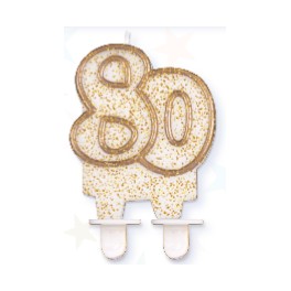 Tortov&aacute; sviečka zlat&aacute; s podstavcom č&iacute;slo "80"
