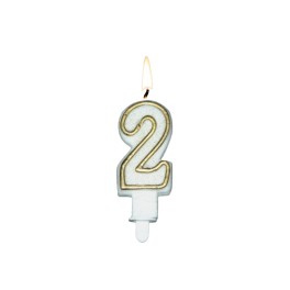Tortov&aacute; sviečka zlat&aacute; s podstavcom č&iacute;slo "2"